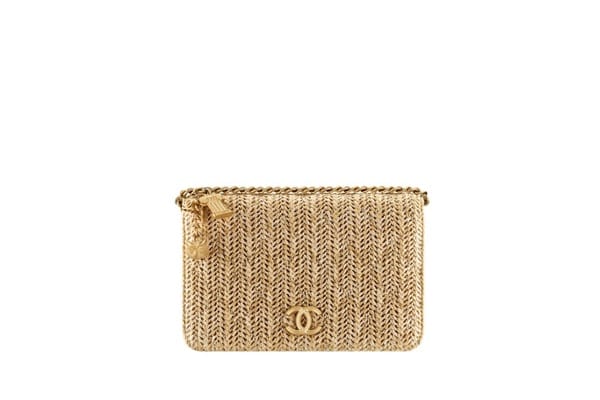 Yellow chain wallet with gold tone CC logo 