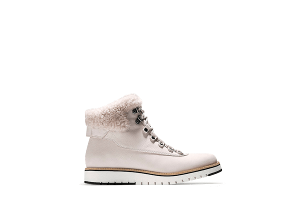 cole haan Pink fur lace up boots